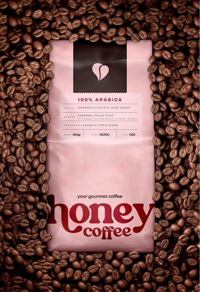 ground coffee, arabica coffee, coffee beans, gourmet coffee, coffee bag, bestseller push, minimalist, flat lay, luxurious, fresh, pink, brown, neutral